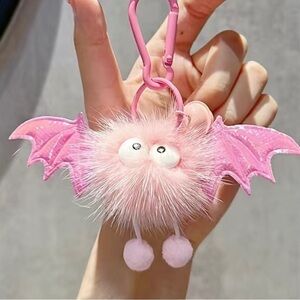 3 For $35 Adorable Pink Fuzzy Sprite Bat Keychain/ Handbag Charm